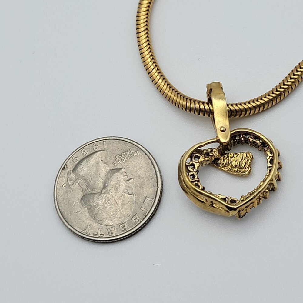 Vtg. Gold Plated CZ Heart Pendant Necklace 18 In Spring Ring Clasp Snake Chain - Picture 7 of 10